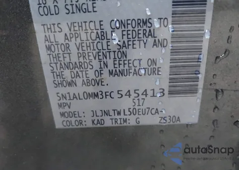 2015 Infiniti Qx60 из США, поврежденный, VIN 5N1AL0MM3FC545413